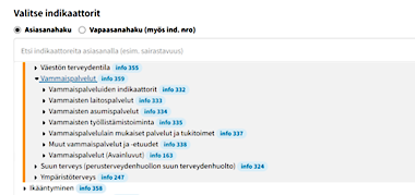 kuvakaappaus sotkanet-sivusta, valikosta avattu vammaispalvelut, jonka alla useita alaotsikoita.