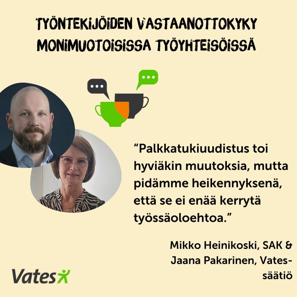 Kahden henkilön kasvokuva, otsikko Työntekijöiden vastaanottokyky monimuotoisissa työyhteisöissä.