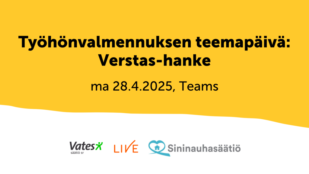 Kelta-valkoinen tausta, jossa tapahtuman nimi ja päivämäärä. Alla Vatesin, Liven ja Sininauhasäätiön logot