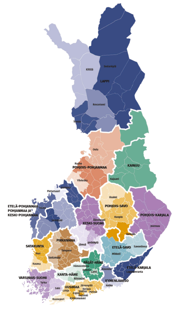Kartta Suomen työllisyysalueista.